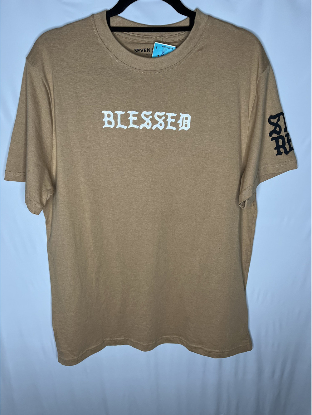 NWT Seven Souls Men's Tan/"BLESSED" Shirt Size Medium